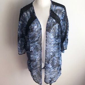 Express Tropical Floral Blue Sheer Kimono medium